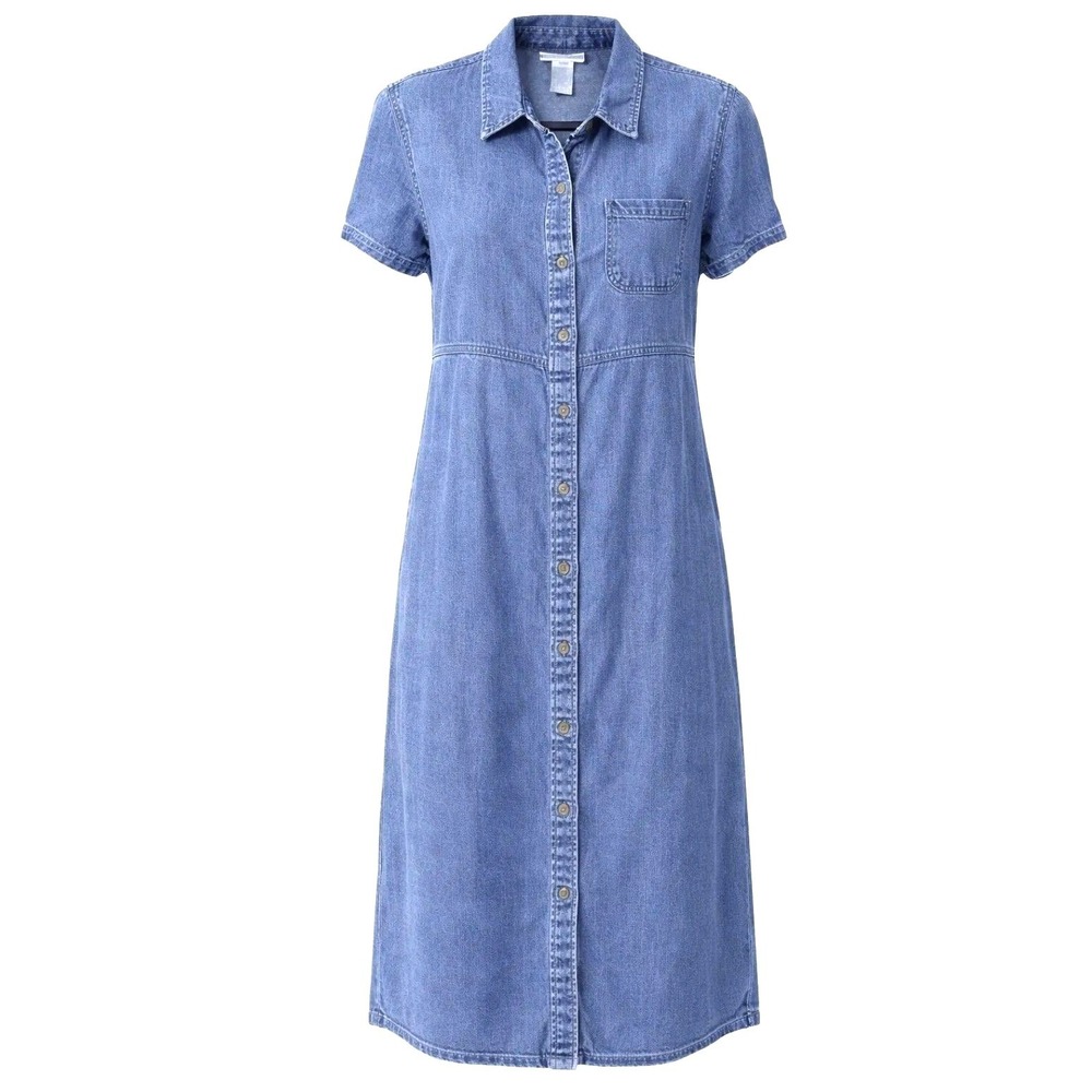 Jones Wear Sport Denim Shirt Dress Womens 14 Blue Maxi Short Sleeve Cottagecore